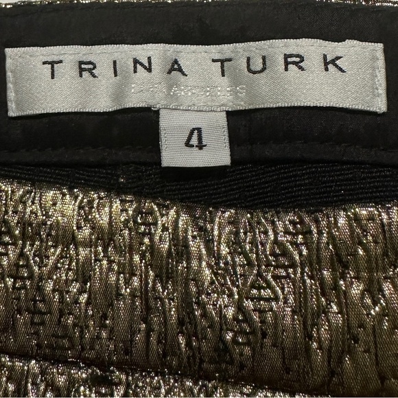 Trina Turk Metallic Gold Chevron Stretch Pant - Picture 5 of 6